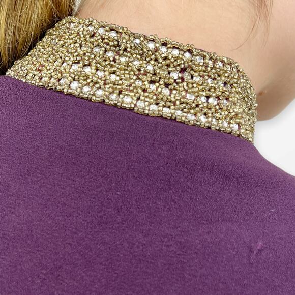 VINTAGE 90s Purple Blazer with Gold Rhinestone Studded Collar - Picture 4 of 5